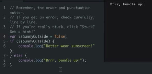 Screenshot of JS on Codecademy
